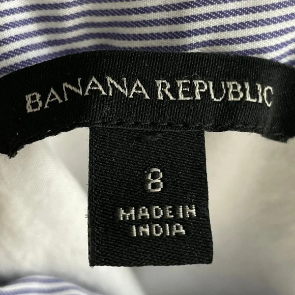 Banana Republic Sleeveless Lined Striped Cotton Midi Dress Purple+White Sz 8 - Picture 11 of 12